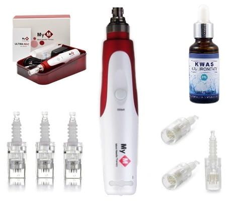 Dermapen Stamp MYM Mezoterapia Mikroigłowa + 6 sztuk + Kwas